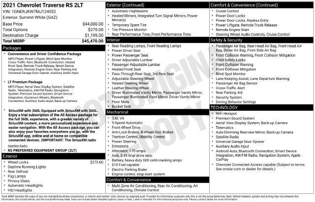 2021 Chevrolet Traverse RS