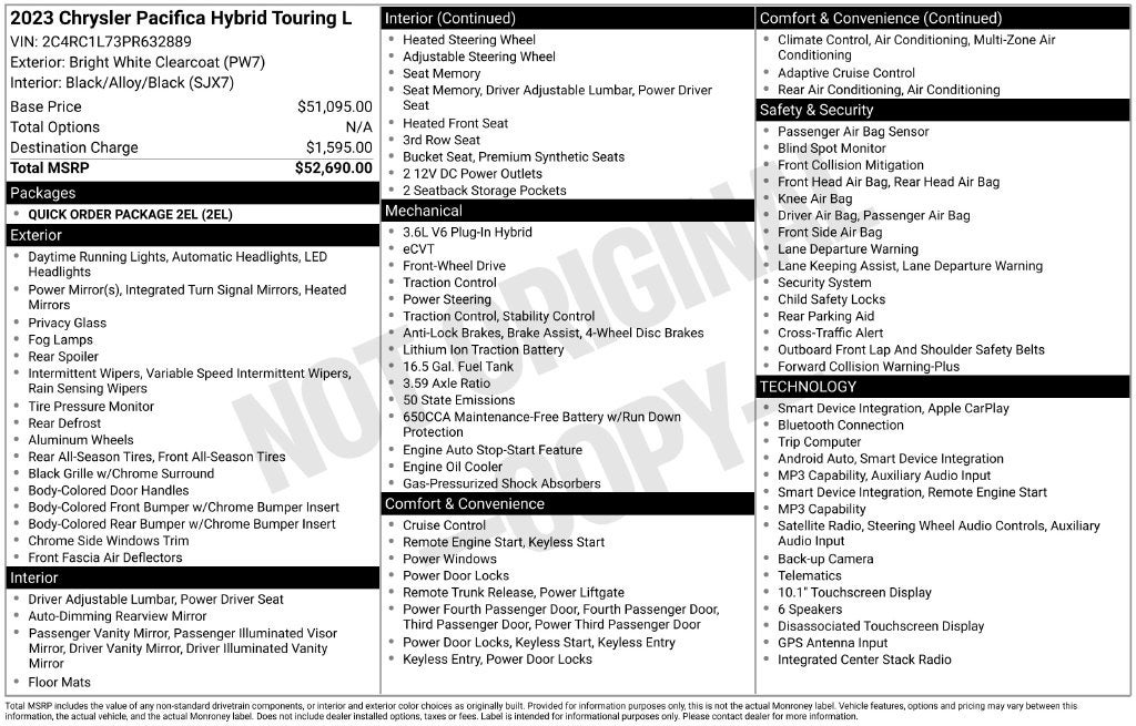 2023 Chrysler Pacifica Hybrid Touring L