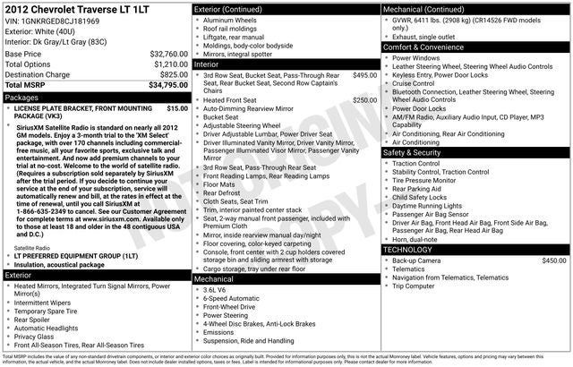 2012 Chevrolet Traverse LT 1LT
