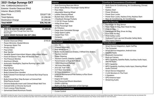 2021 Dodge Durango SXT RWD