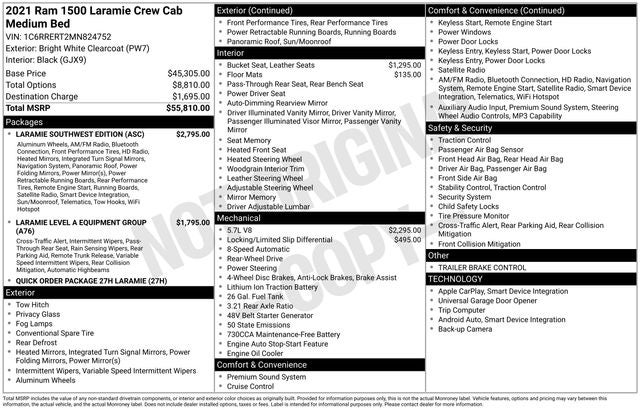 2021 RAM 1500 Laramie Crew Cab 4x2 6'4' Box