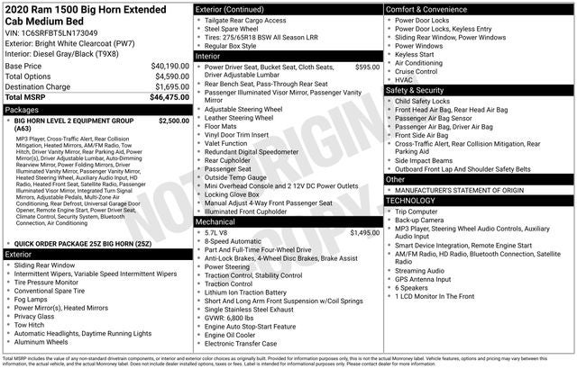 2020 RAM 1500 Big Horn Quad Cab 4x4 6'4' Box