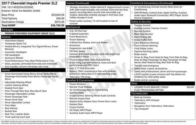 2017 Chevrolet Impala 2LZ