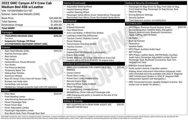 2022 GMC Canyon 4WD Crew Cab Short Box AT4 - Leather