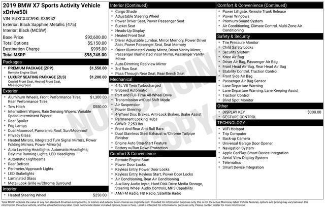 2019 BMW X7 xDrive50i