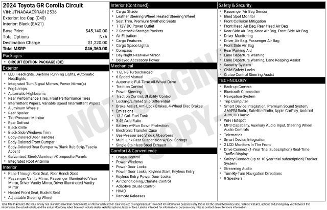2024 Toyota GR Corolla Circuit Edition