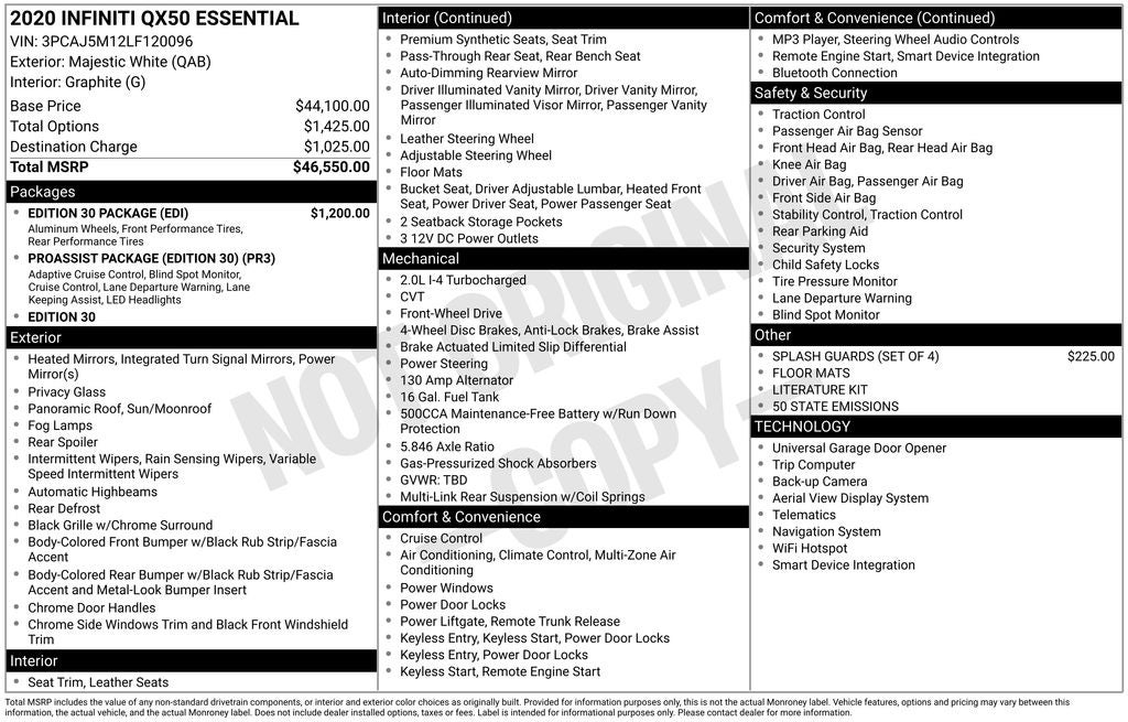 2020 INFINITI QX50 ESSENTIAL