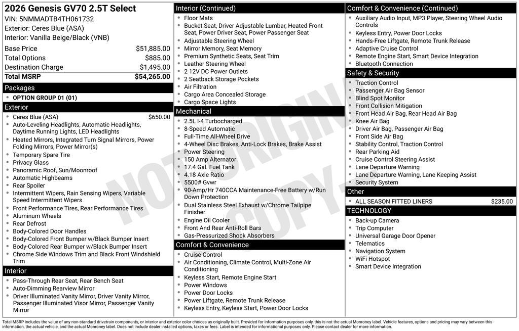 2026 Genesis GV70 2.5T Select