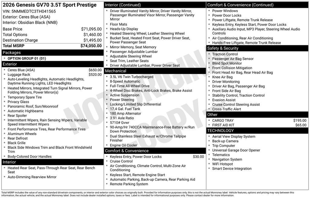 2026 Genesis GV70 3.5T Sport Prestige