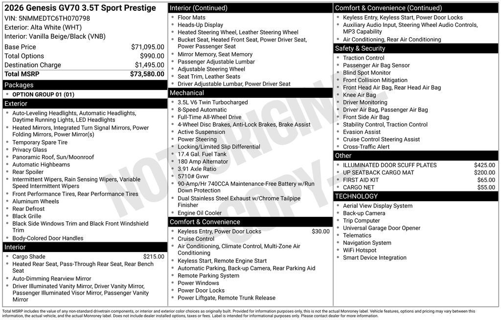 2026 Genesis GV70 3.5T Sport Prestige