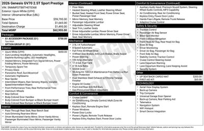2026 Genesis GV70 2.5T Sport Prestige