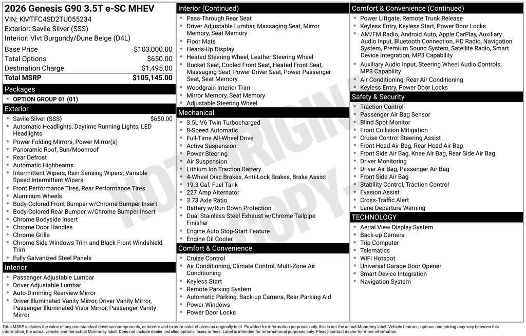 2026 Genesis G90 3.5T e-SC