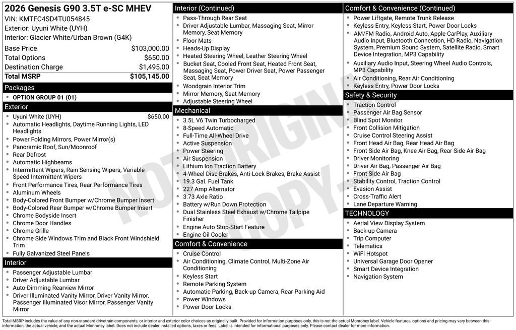 2026 Genesis G90 3.5T e-SC