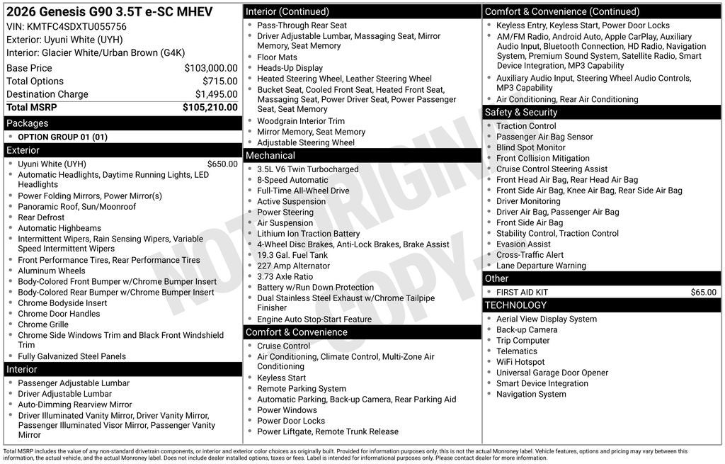 2026 Genesis G90 3.5T e-SC