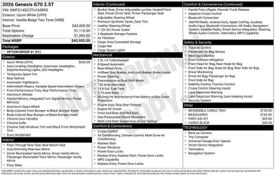 2026 Genesis G70 2.5T