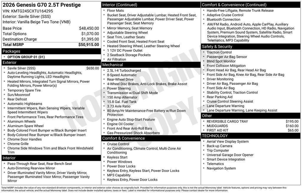 2026 Genesis G70 2.5T Prestige