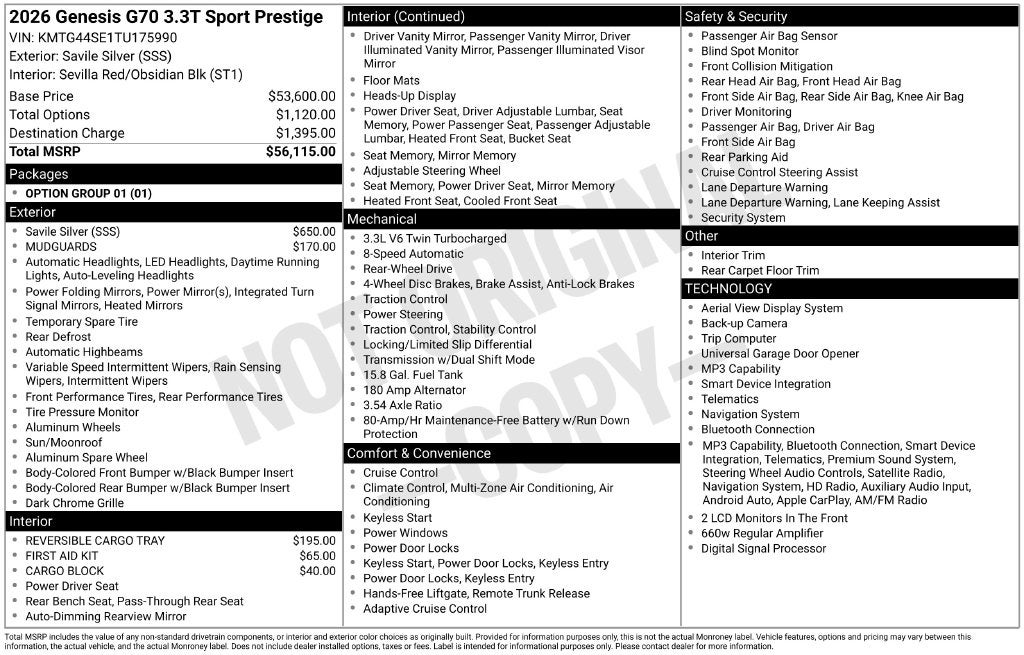 2026 Genesis G70 3.3T Sport Prestige