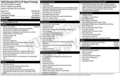 2026 Genesis G70 3.3T Sport Prestige