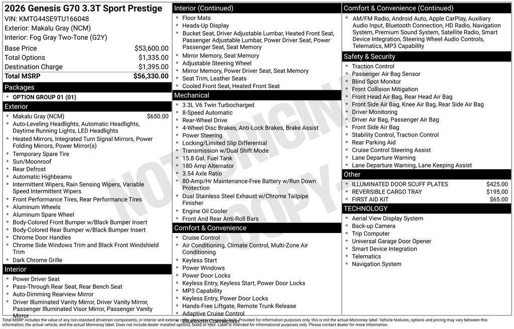 2026 Genesis G70 3.3T Sport Prestige