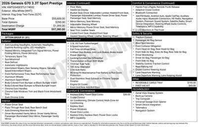 2026 Genesis G70 3.3T Sport Prestige