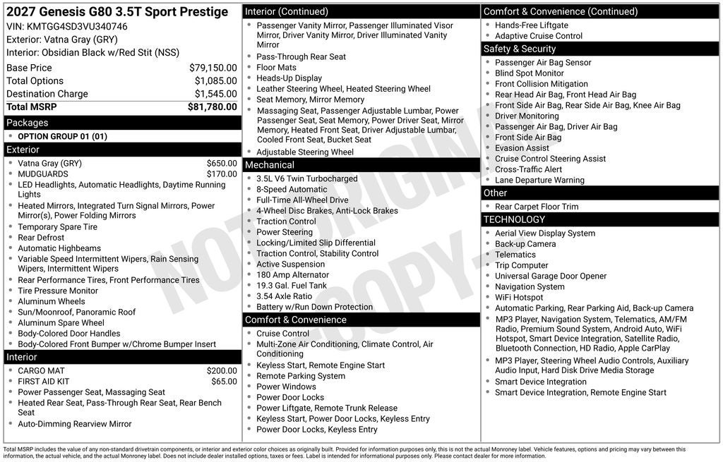 2027 Genesis G80 3.5T Sport Prestige