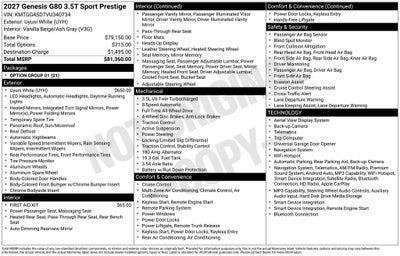 2027 Genesis G80 3.5T Sport Prestige