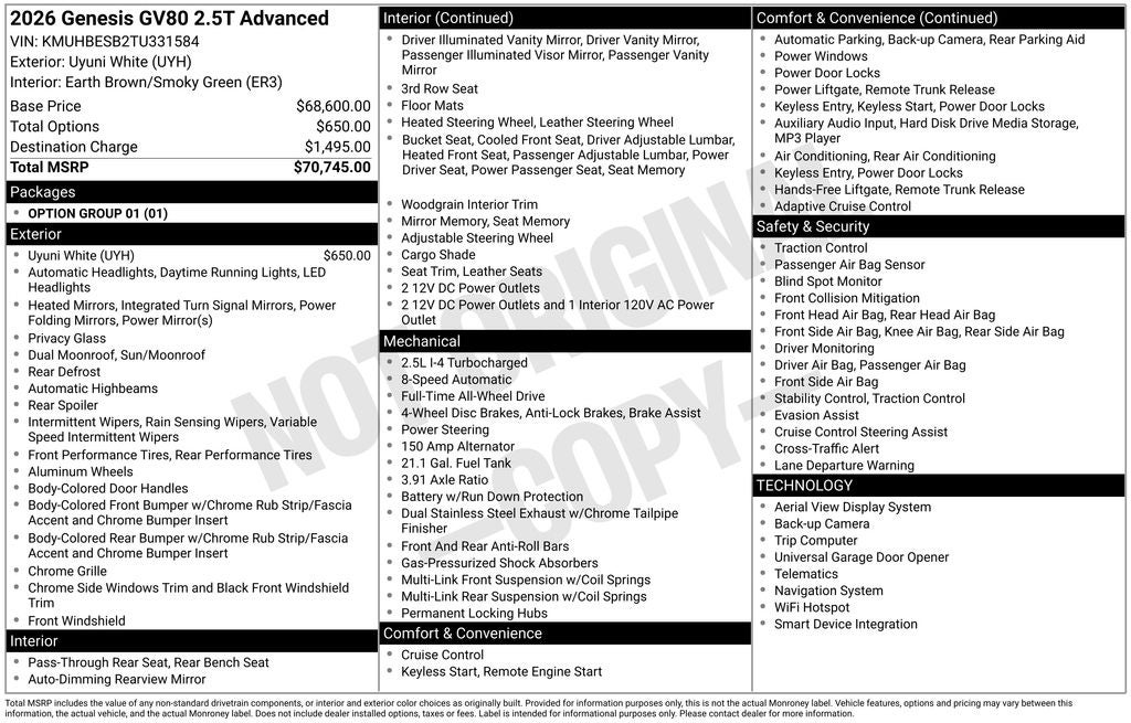 2026 Genesis GV80 2.5T Advanced
