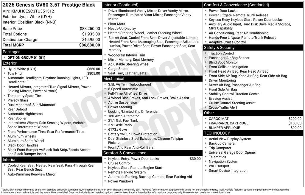 2026 Genesis GV80 3.5T Prestige Black