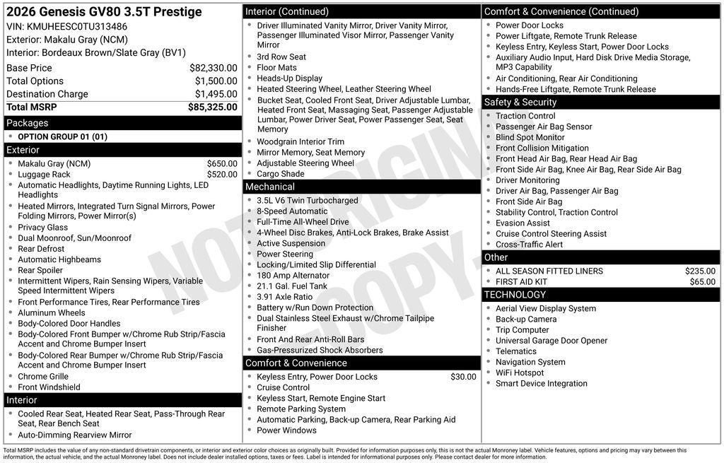 2026 Genesis GV80 3.5T Prestige