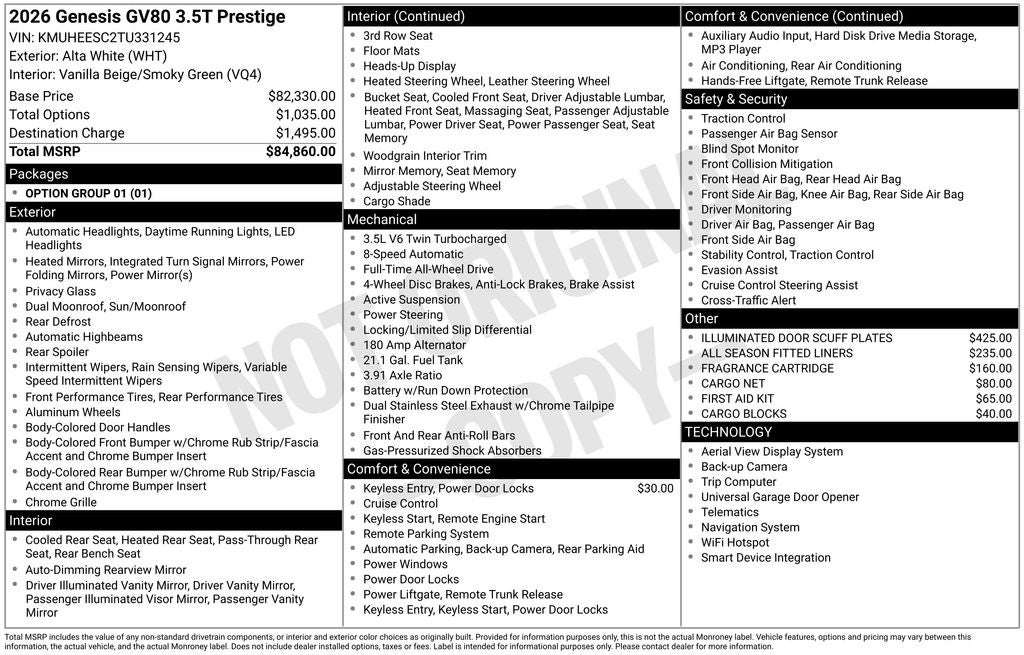 2026 Genesis GV80 3.5T Prestige