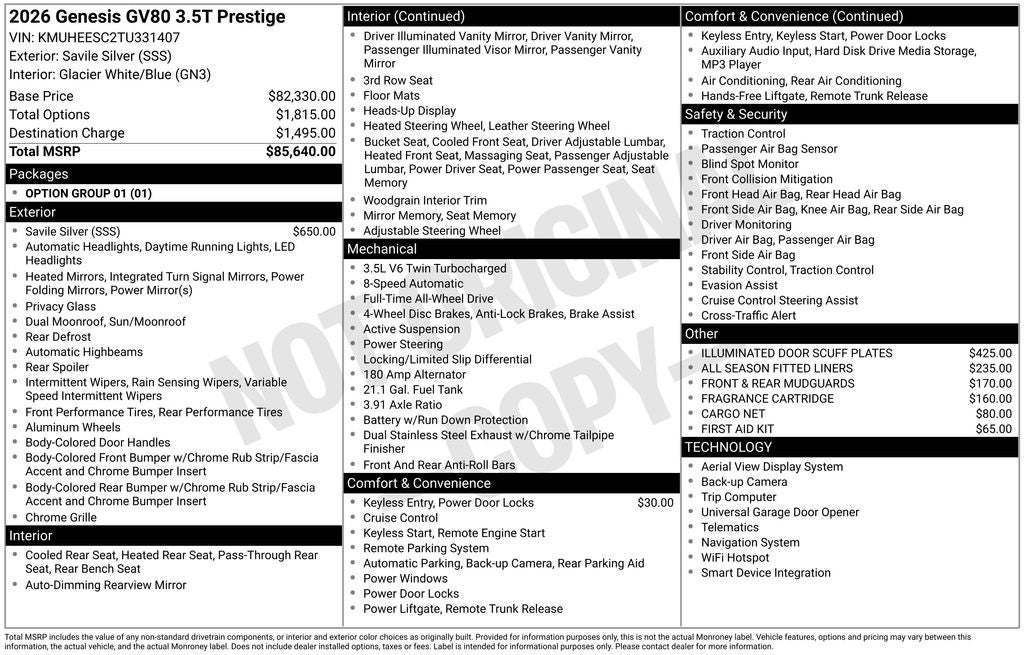 2026 Genesis GV80 3.5T Prestige