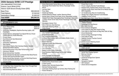 2026 Genesis GV80 3.5T Prestige