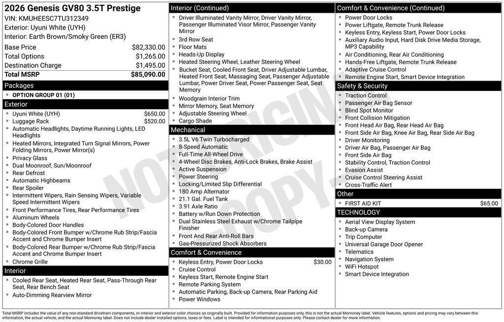 2026 Genesis GV80 3.5T Prestige