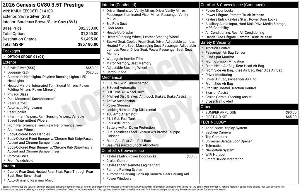 2026 Genesis GV80 3.5T Prestige