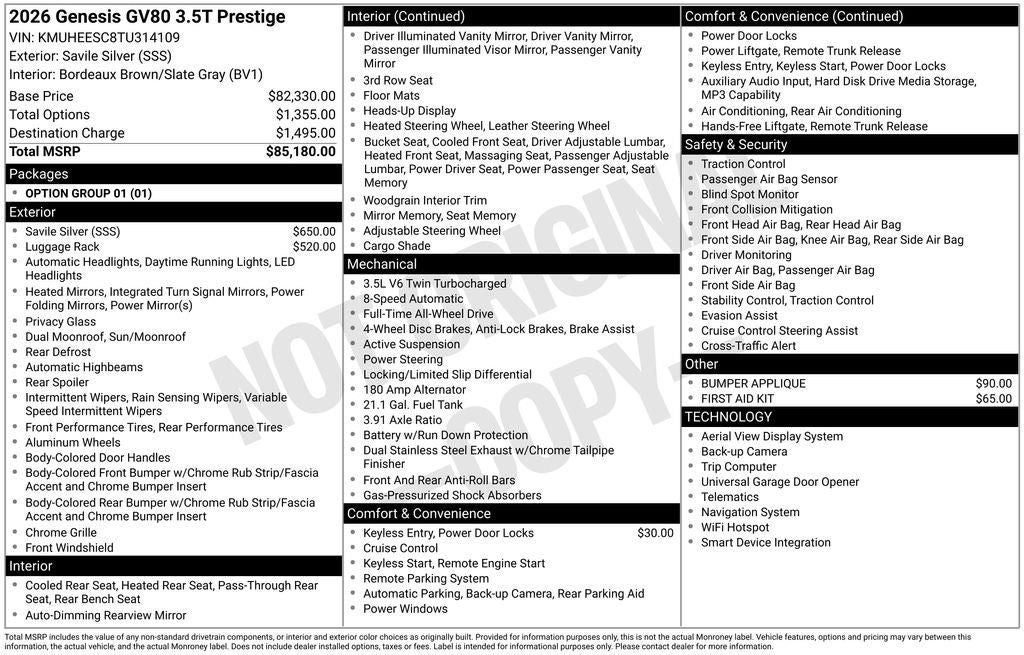 2026 Genesis GV80 3.5T Prestige