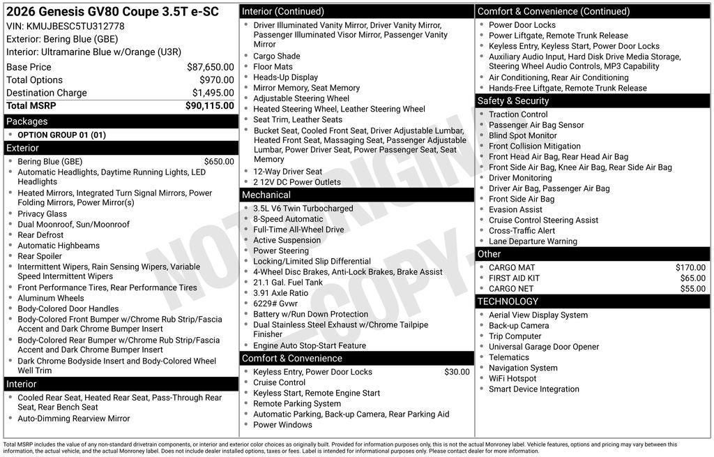 2026 Genesis GV80 Coupe 3.5T e-SC