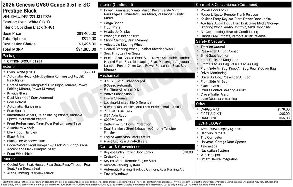 2026 Genesis GV80 Coupe 3.5T e-SC