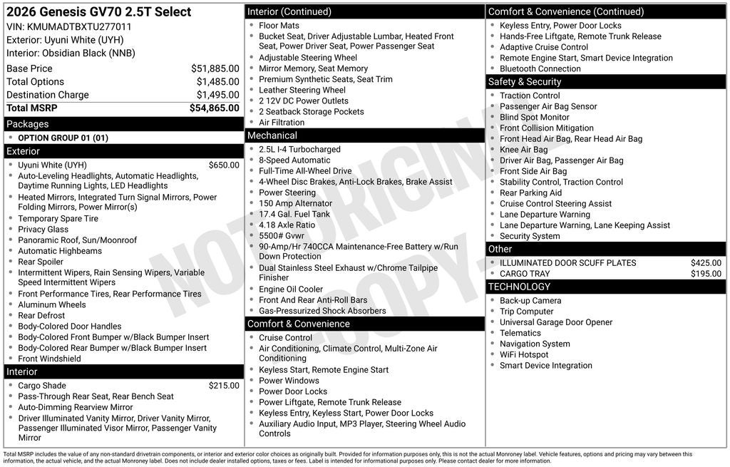 2026 Genesis GV70 2.5T Select