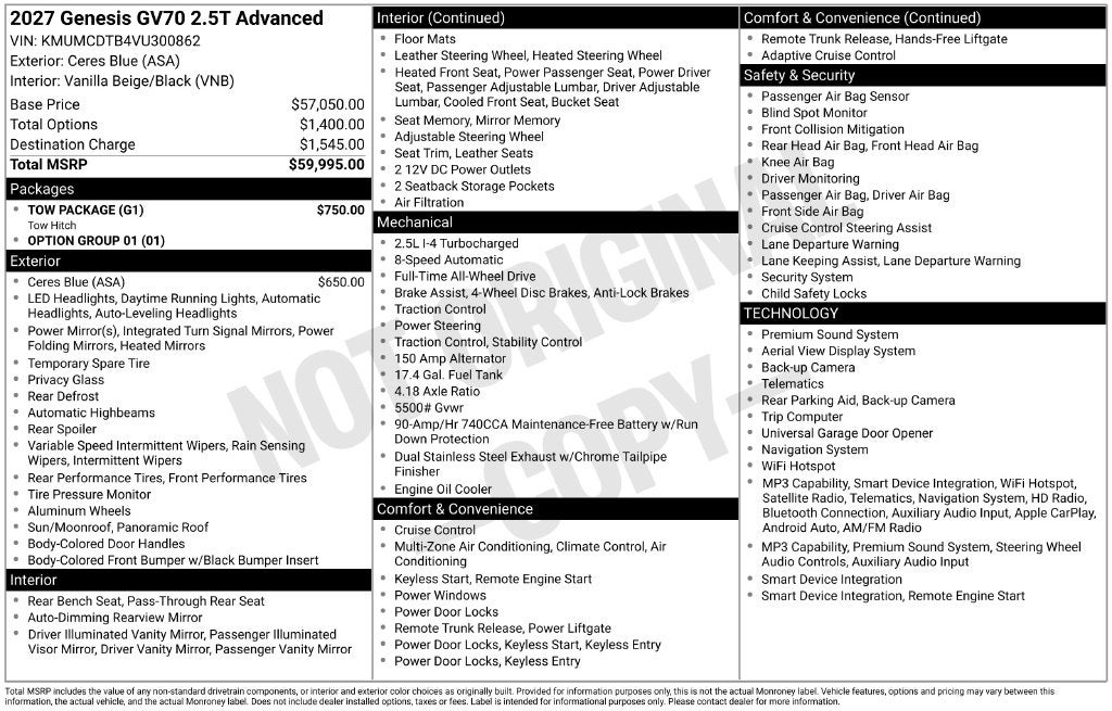 2027 Genesis GV70 2.5T Advanced