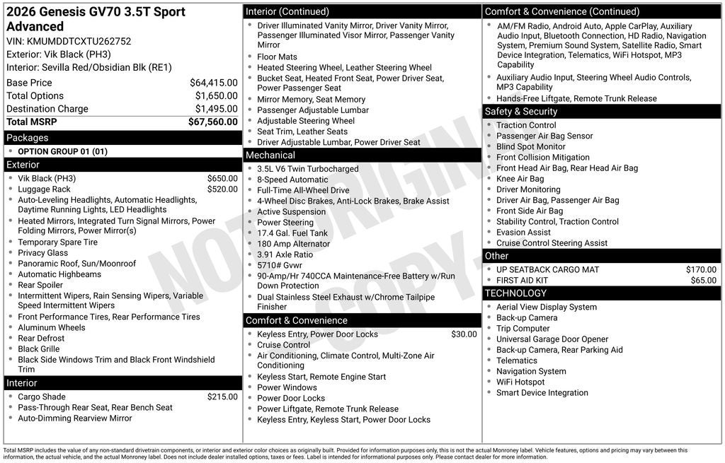 2026 Genesis GV70 3.5T Sport Advanced