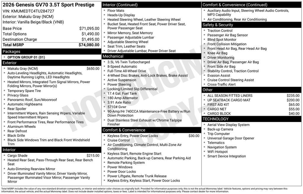 2026 Genesis GV70 3.5T Sport Prestige