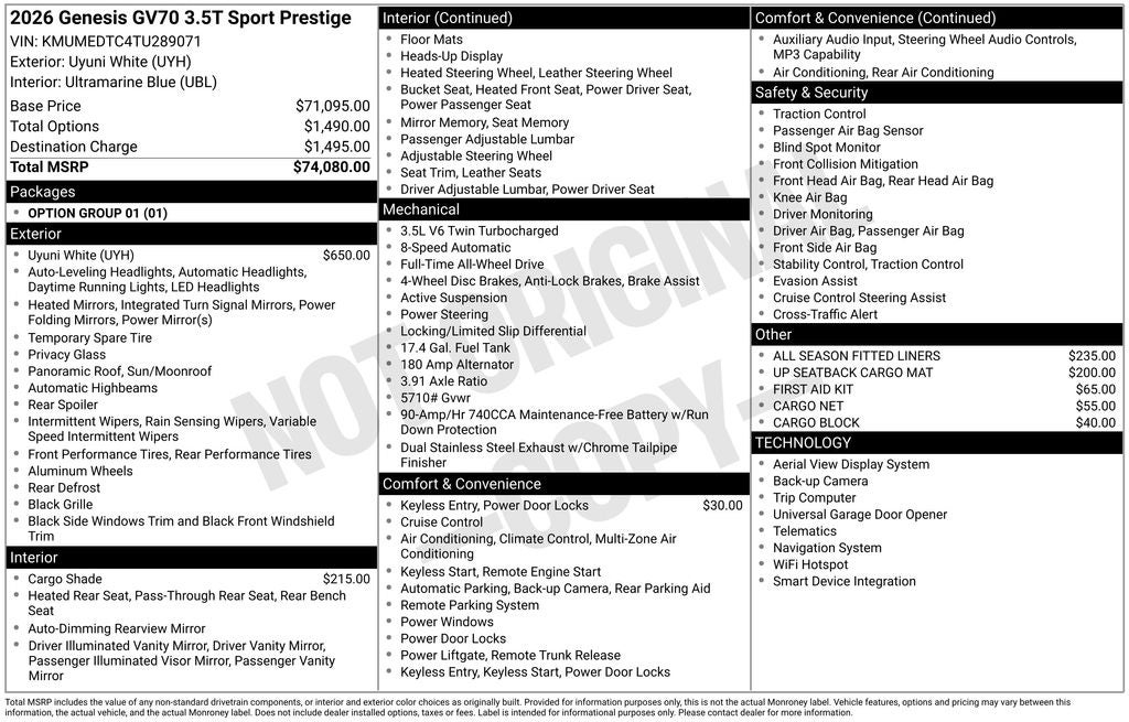 2026 Genesis GV70 3.5T Sport Prestige