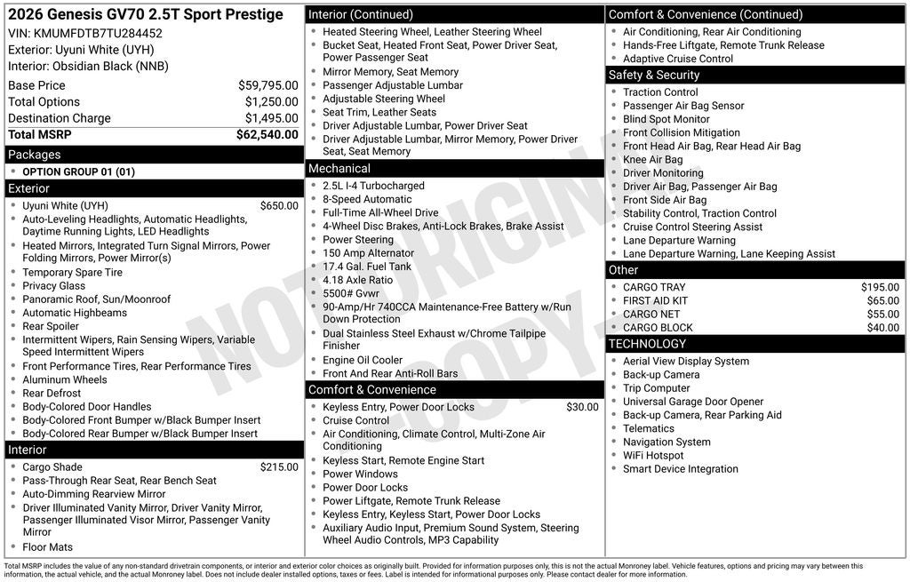 2026 Genesis GV70 2.5T Sport Prestige