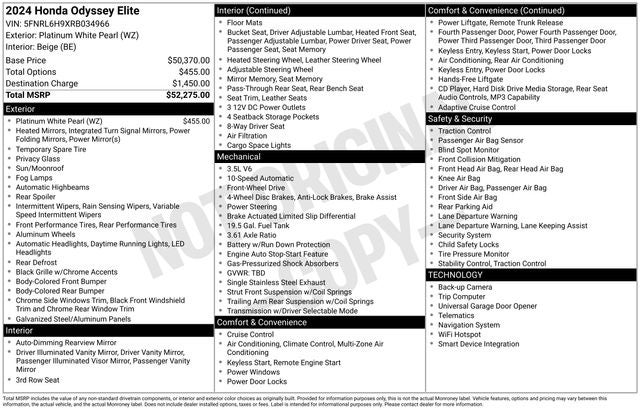2024 Honda Odyssey Elite