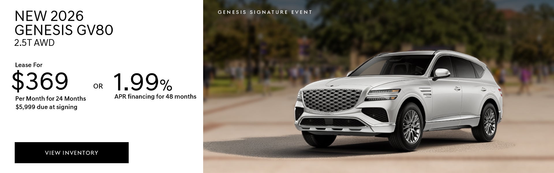 New 2026 Genesis GV80 lease or APR offer in Baton Rouge, LA.